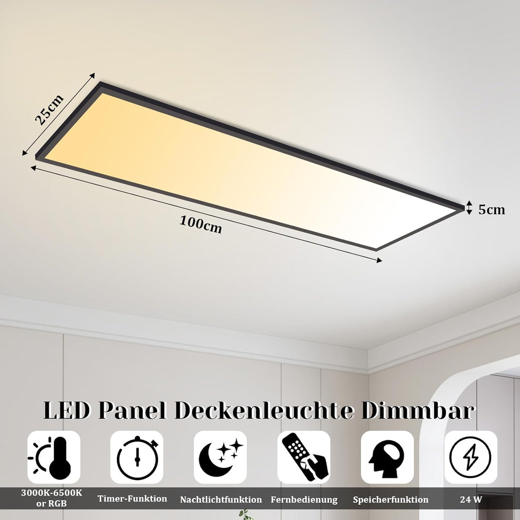 Homefire Deckenlampe LED Panel 120x30cm - Deckenleuchte Dimmbar Rechteckig 39W Deckenpanel Farbwechsel RGB + CCT Küchenlampe mit Fernbedienung Flach Bürolampe für Wohnzimmer Esszimmer Schlafzimmer