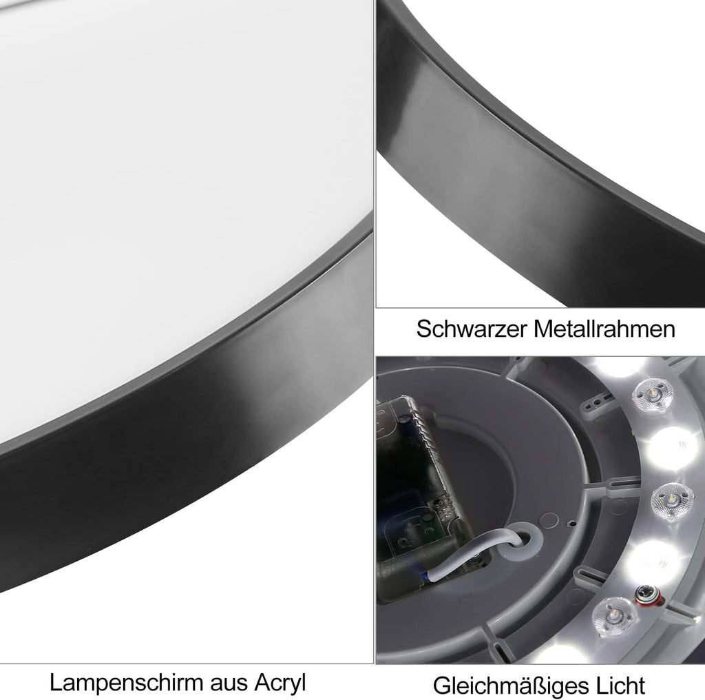 Homefire Led Deckenleuchte Flach Deckenlampe - Schlafzimmerlampe IP44 küchenlampe 4000K Badezimmer Rund 27cm 17W Schwarzer Wohnzimmerlampe für Küche Flur Kinderzimmer Balkon Büro [Energieklasse F]