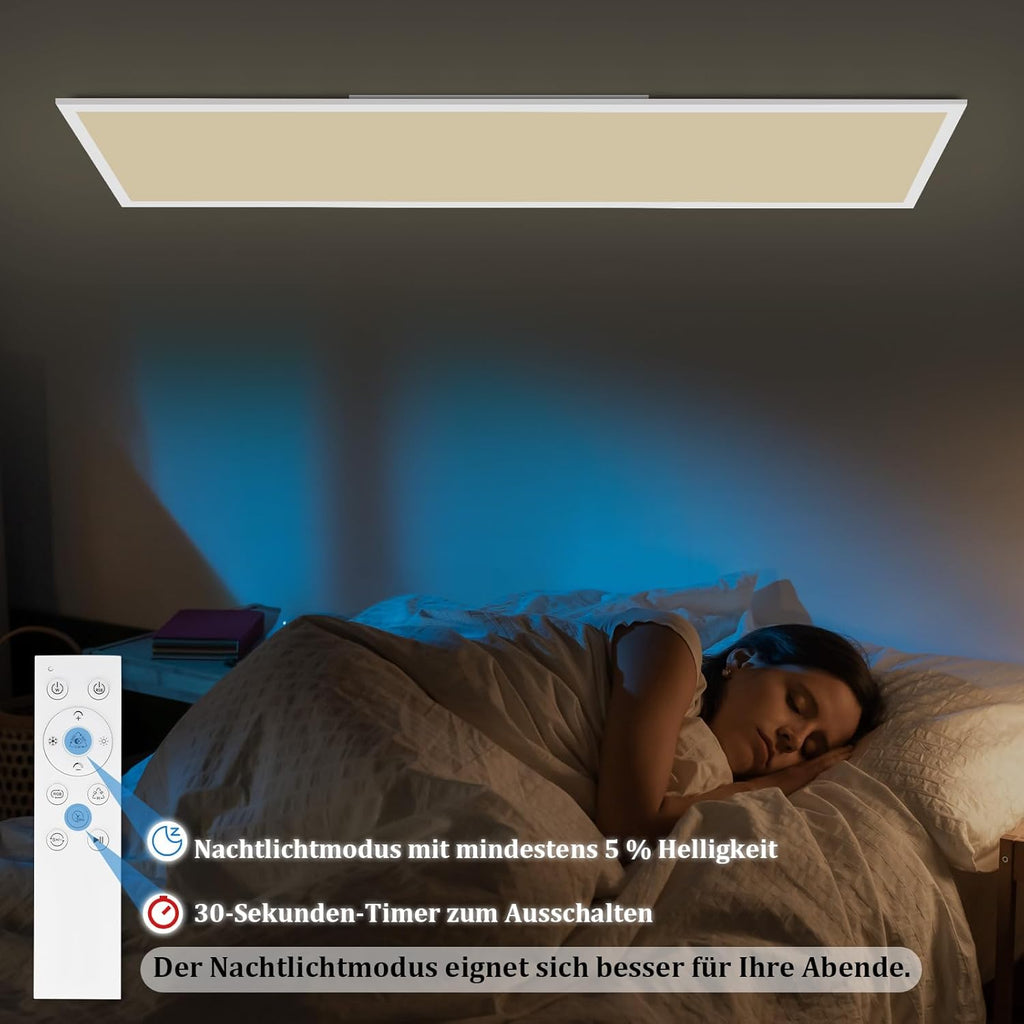 Homefire Deckenlampe LED Panel 120 x 30cm - Deckenleuchte Dimmbar 36W Deckenpanel Weiß Wohnzimmerlampe Einstellbare Helligkeit RGB Vier Modi Flach Bürolampe mit Speicherfunktion für Wohnzimmer