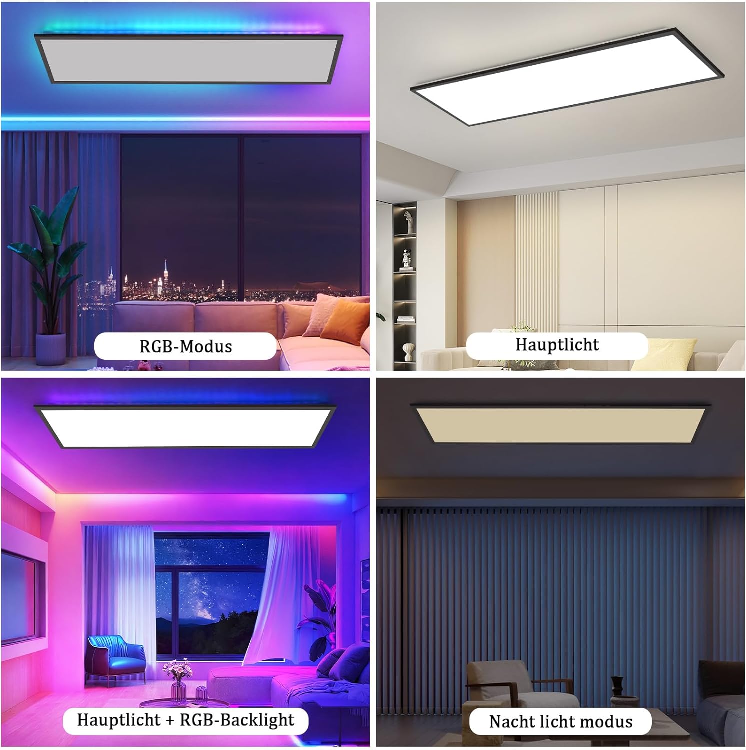 Homefire Deckenlampe LED Panel 120x30cm - Deckenleuchte Dimmbar 36W Farbwechsel Flach Bürolampe Stufenloses Dimmen 10%-100% Deckenpanel Küchenlampe mit Fernbedienung RGB Vier Modi für Wohnzimmer Büro