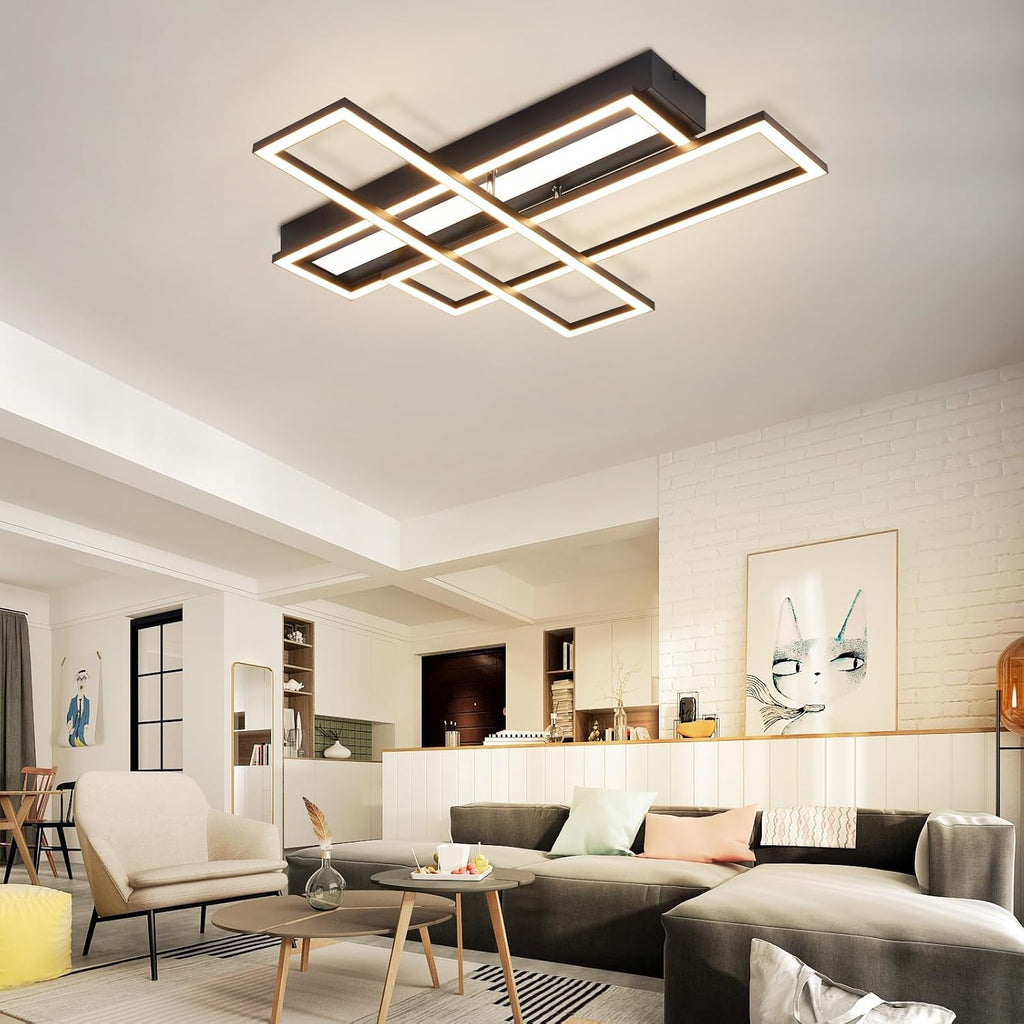 Homefire Deckenlampe LED Deckenleuchte Wohnzimmer - 54W Schwarz Dimmbar Schlafzimmerlampe Modern Design Küchenlampe mit Fernbedienung Wohnzimmerlampe Flur Rechteckig Deckenleuchten für Küche Esszimmer