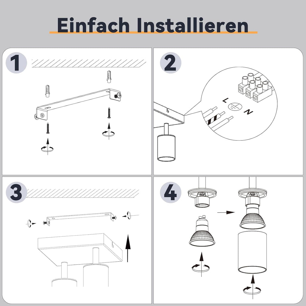 Homefire LED Deckenlampe 2 Flammig Deckenstrahler - 350° Schwenkbar Strahler GU10 Deckenleuchte Weiß flurlampe Spots Innen Deckenspot für Wohnzimmer Küche Schlafzimmer Ohne Leuchtmittel