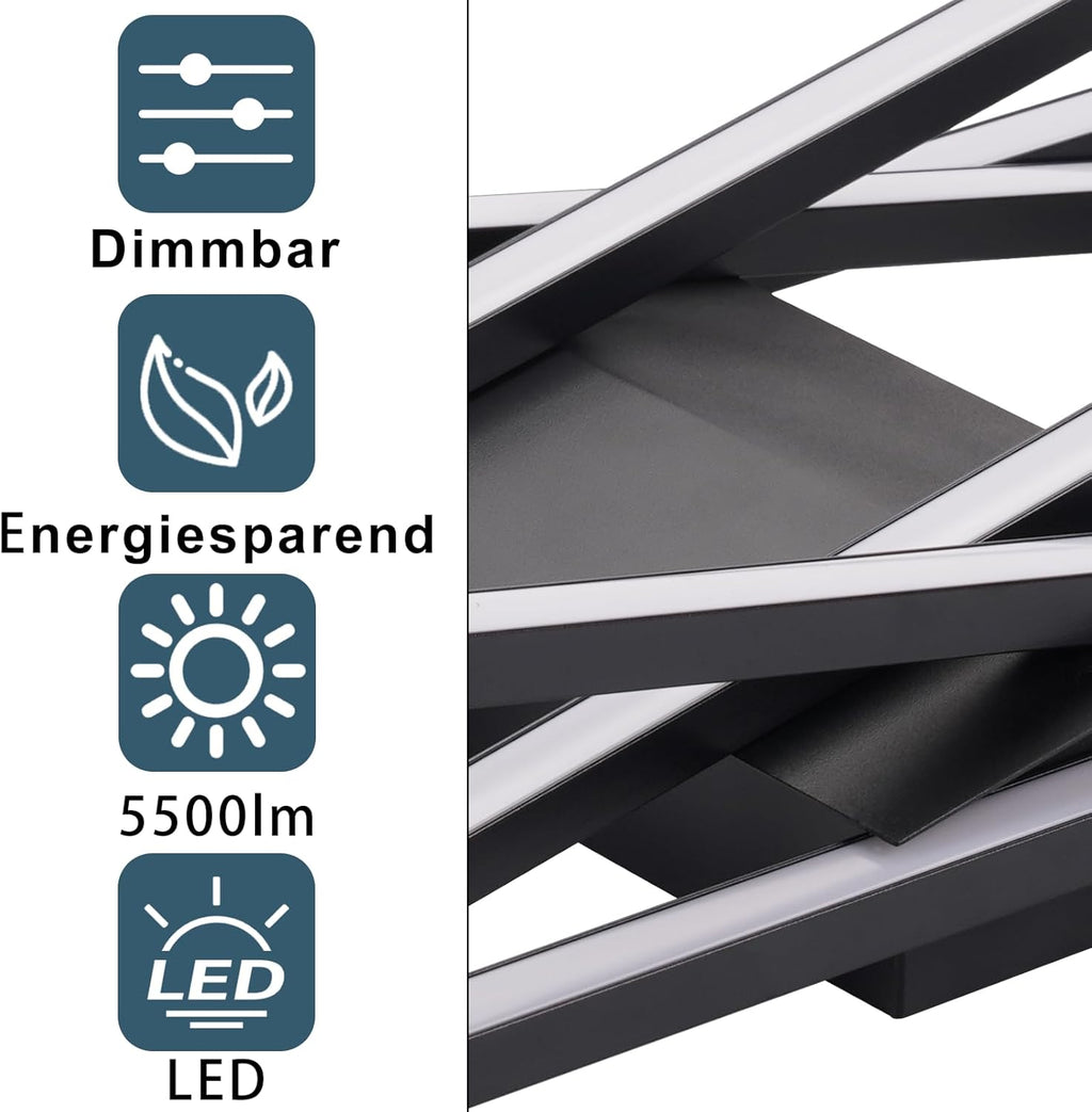 Homefire Deckenlampe LED Deckenleuchte Schlafzimmer - Schwarz 45W Wohnzimmerlampe Dimmbar Schlafzimmerlampe mit Fernbedienung Modern Design Wohnzimmer Flurlampe Metall Deckenlampen für Küche Esszimmer