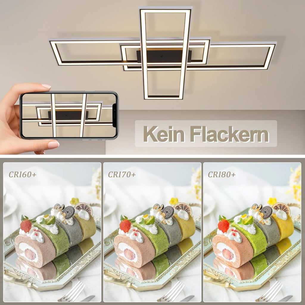 Homefire Deckenleuchte LED Deckenlampe Wohnzimmer - 50W Schwarz Wohnzimmerlampe Dimmbar RGB Farbwechsel Schlafzimmerlampe Modern mit Fernbedienung Büro Deckenleuchten für Jugendzimmer Gaming Zimmer