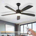 Homefire LED Deckenventilator Mit Beleuchtung Leise - 125CM groß Dimmbar 23W Schwarz Deckenlampe mit Ventilator und Fernbedienung Deckenleuchte Fan 6-Gang Timer für Schlafzimmer Küche Wohnzimmer