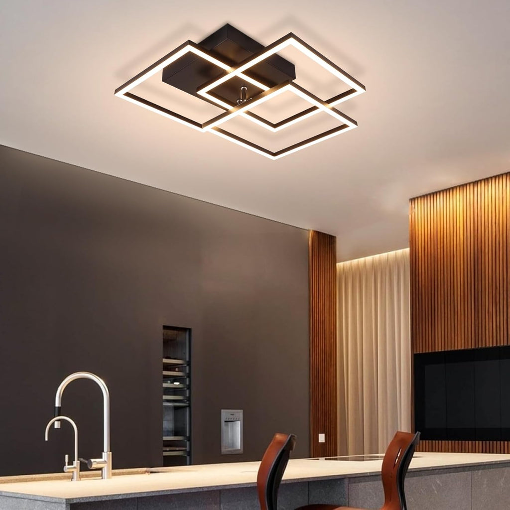 Homefire Deckenlampe LED Deckenleuchte Wohnzimmer - 36W Dimmbar Modern Design Wohnzimmerlampe Schwarz mit Fernbedienung Küchenlampe Flur Schlafzimmerlampe Eckig Deckenleuchten für Küche Büro