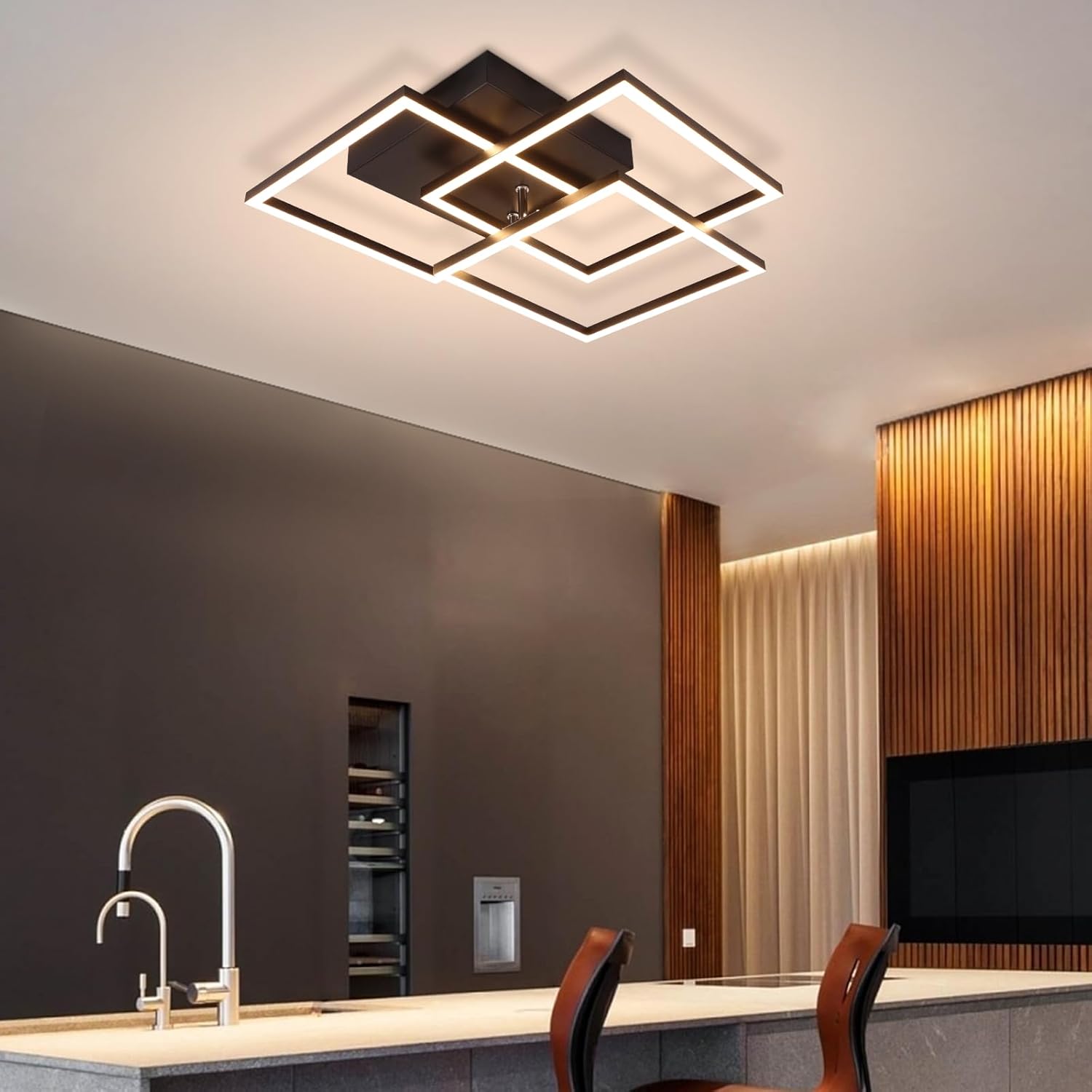 Homefire Deckenlampe LED Deckenleuchte Wohnzimmer - 36W Dimmbar Modern Design Wohnzimmerlampe Schwarz mit Fernbedienung Küchenlampe Flur Schlafzimmerlampe Eckig Deckenleuchten für Küche Büro