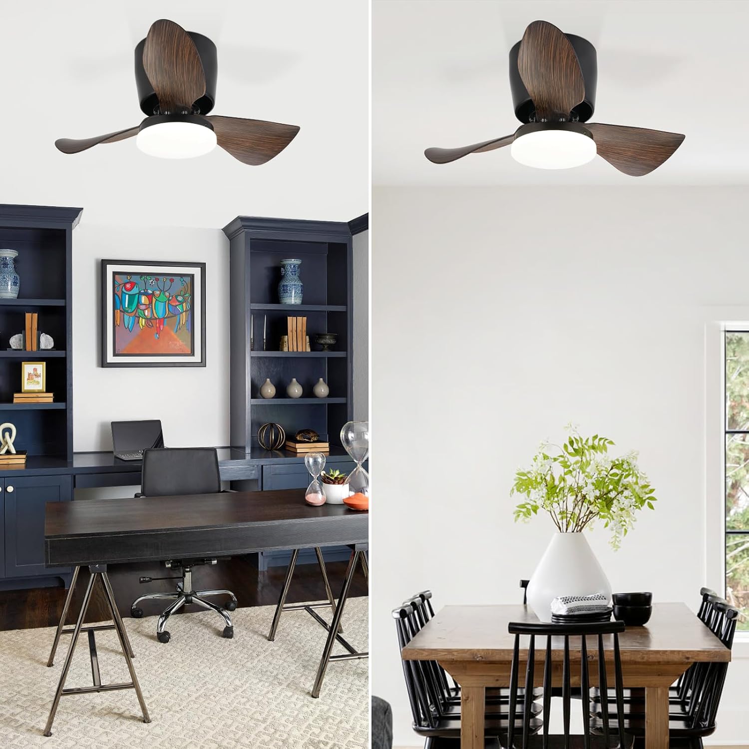 Homefire Deckenventilator Mit Beleuchtung und Fernbedienung Leise - 23W Dimmbar LED Deckenlampe mit Ventilator 70CM Schwarz Deckenventilatoren mit Licht Sommer/Winter 6-Gang Timer für Wohnzimmer Küche