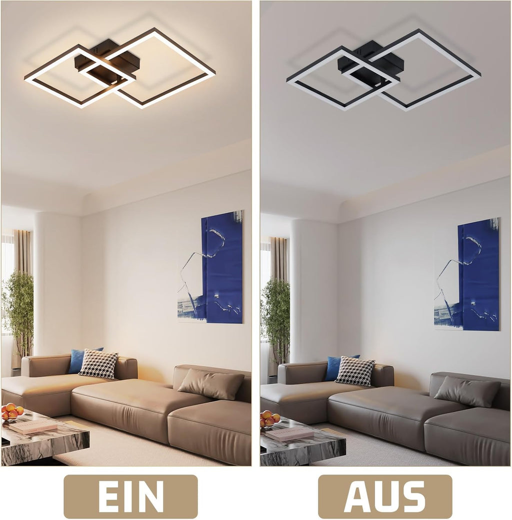 Homefire Deckenlampe LED Deckenleuchte Küche - 20W Schlafzimmerlampe Warmweiß 3000K Küchenlampe Drehbare Modern Design Schwarz Flurlampe Eckig Deckenbeleuchtung für Schlafzimmer Wohnzimmer Büro