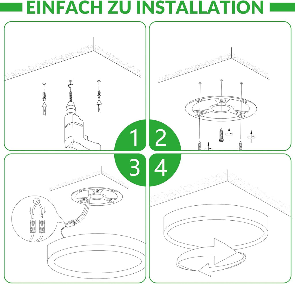 Homefire Deckenleuchte LED Deckenlampe Flach - 30CM Rund Schlafzimmerlampe Küchenlampe 24W Weiß Badezimmerlampe 3000K Schlafzimmer Deckenbeleuchtung Warmweiß Flurlampe für Bad Flur Küche Balkon