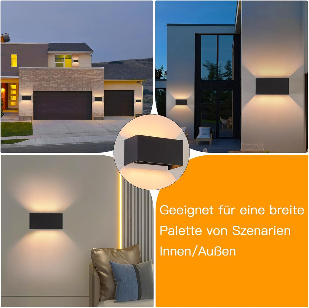 Homefire LED Wandleuchte Innen Wandlampe - 4ER Außenwandleuchten Schwarz Wandbeleuchtung Aussen Aussenlampe Up Down IP65 Ausenbeleutung 3000K Warmweiß Außenleuchte G9 für Hauswand Treppenhaus Flur