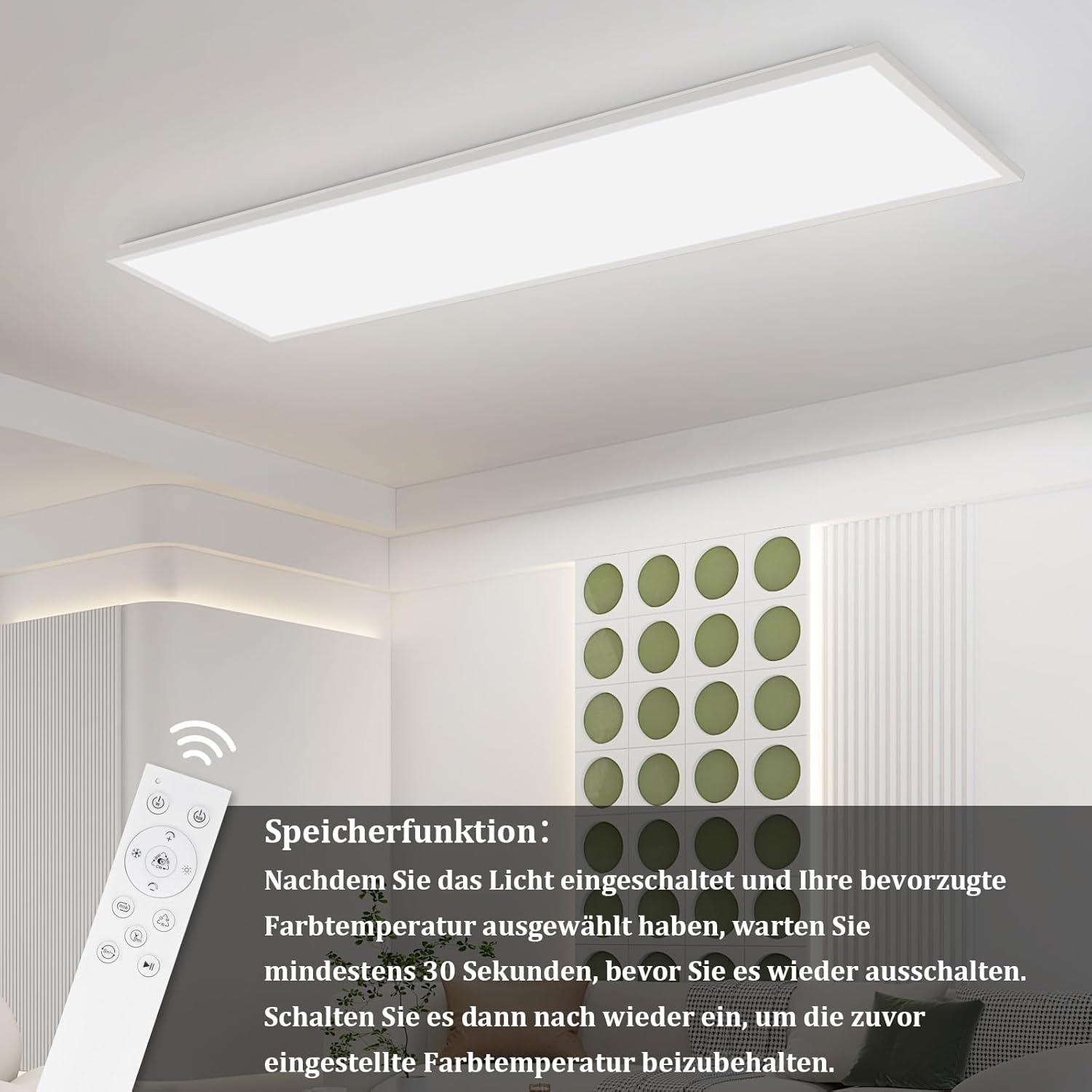 Homefire Deckenlampe LED Panel 120 x 30cm - Deckenleuchte Dimmbar 36W Deckenpanel Weiß Wohnzimmerlampe Einstellbare Helligkeit RGB Vier Modi Flach Bürolampe mit Speicherfunktion für Wohnzimmer
