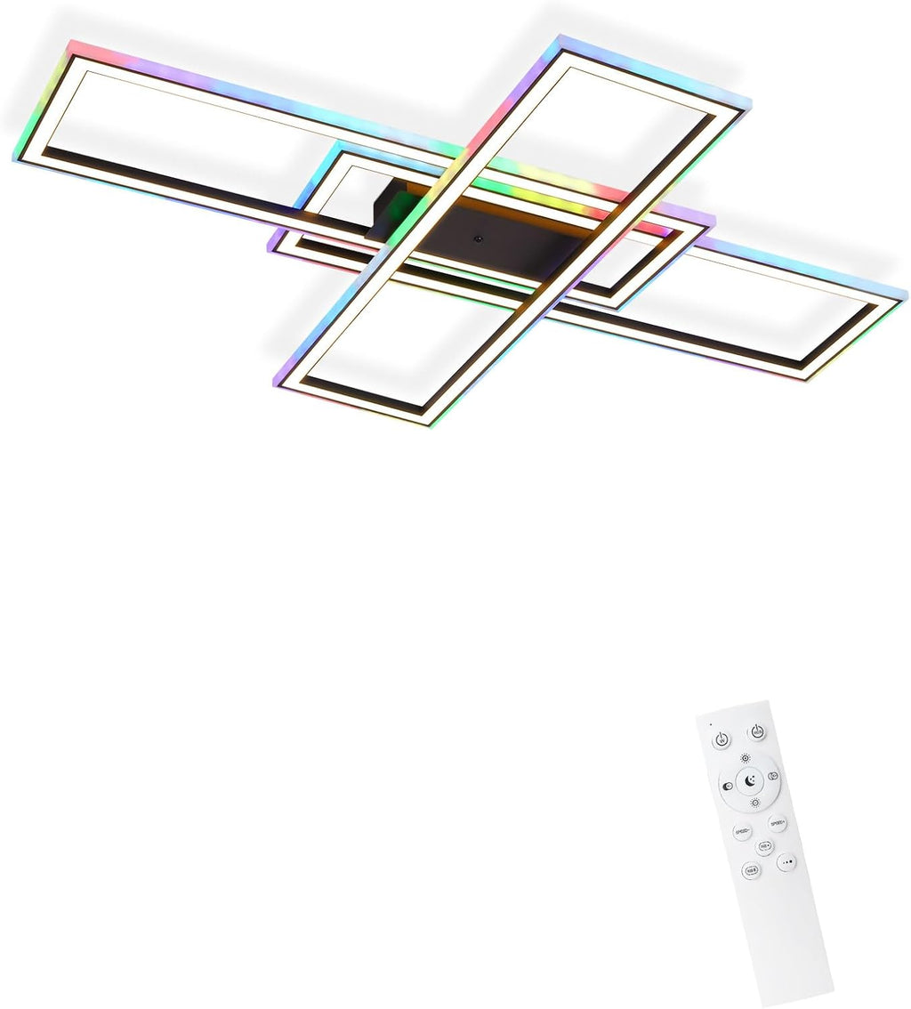 Homefire Deckenleuchte LED Deckenlampe Wohnzimmer - 50W Schwarz Wohnzimmerlampe Dimmbar RGB Farbwechsel Schlafzimmerlampe Modern mit Fernbedienung Büro Deckenleuchten für Jugendzimmer Gaming Zimmer
