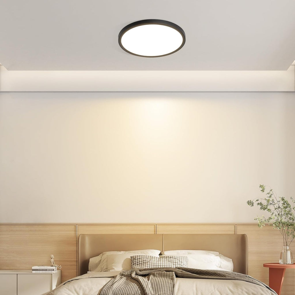 Homefire Deckenlampe LED Deckenleuchte Flach - Rund Badezimmerlampe 18CM IP44 Wasserdicht Badlampe Küchenlampe Decke Schwarz Flurlampe 15W Augenschutz 3000K/4000K/6500K für Bad Küche Flur