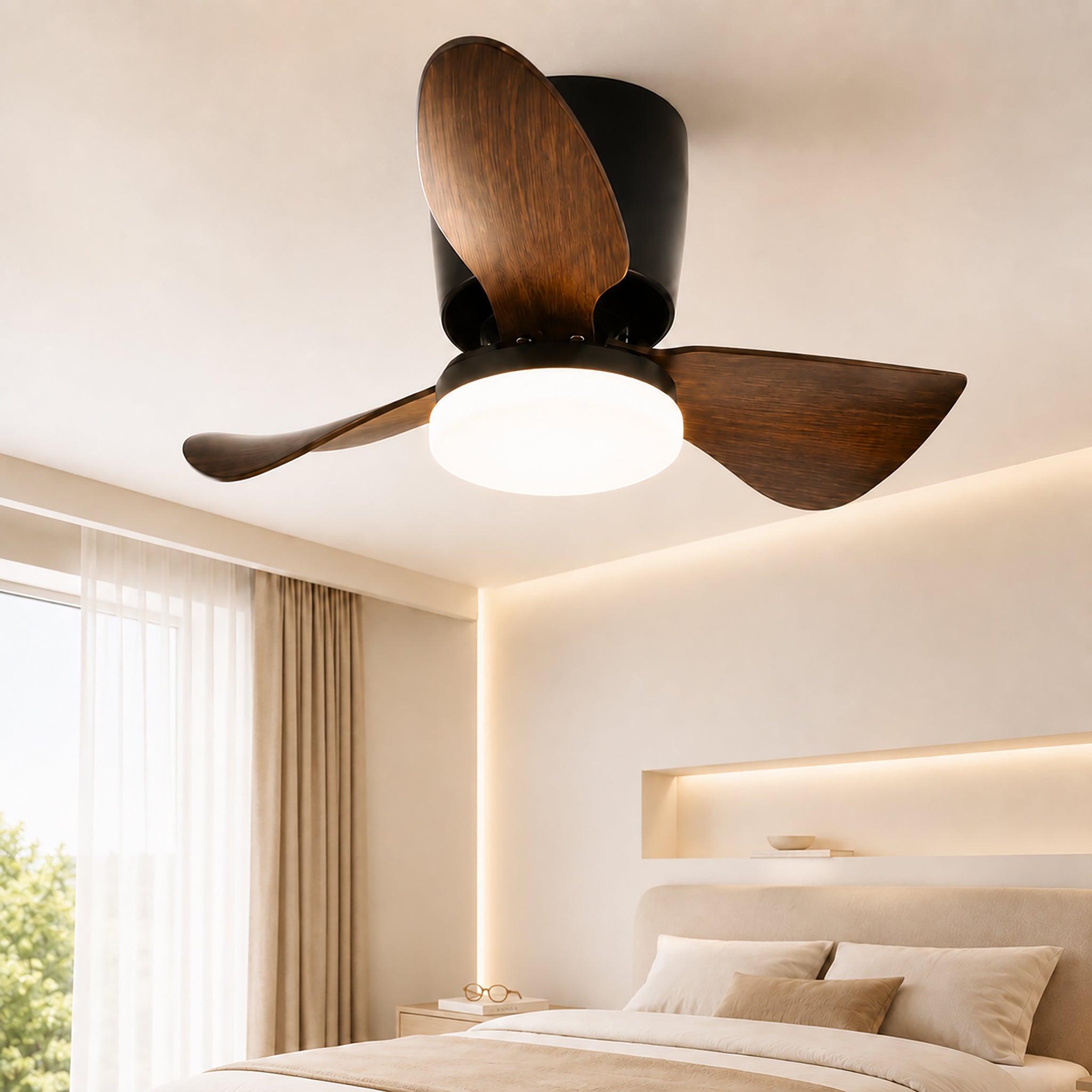 Homefire Deckenventilator Mit Beleuchtung und Fernbedienung Leise - 23W Dimmbar LED Deckenlampe mit Ventilator 70CM Schwarz Deckenventilatoren mit Licht Sommer/Winter 6-Gang Timer für Wohnzimmer Küche