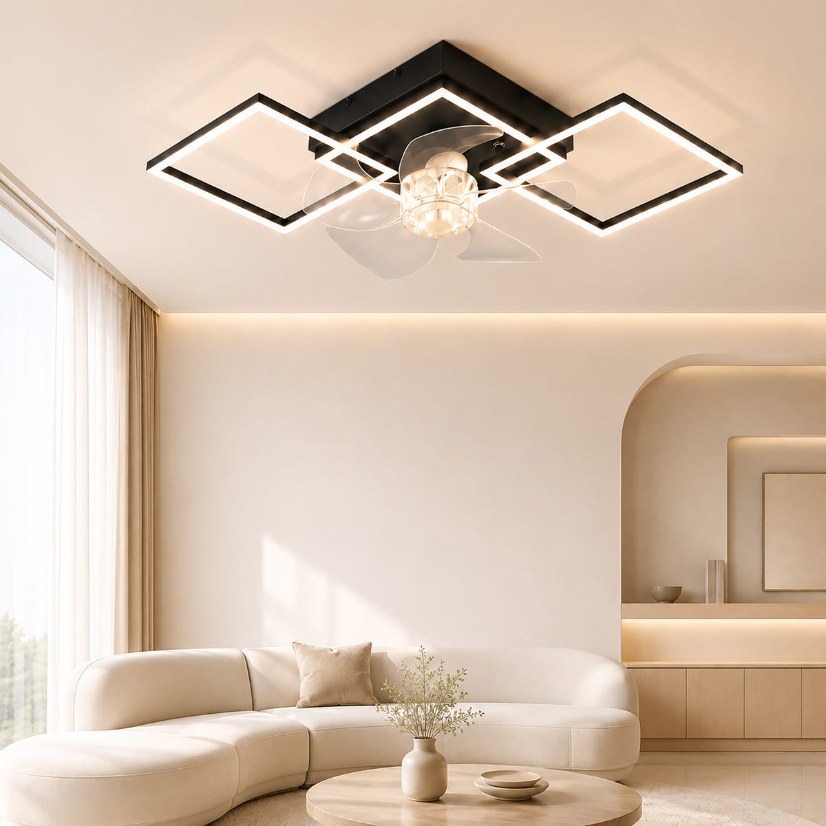 Homefire Moderne Deckenlampe mit Ventilator 68cm - Deckenventilator mit Beleuchtung 6-Gang LED Deckenventilatoren mit Licht Dimmbar mit Fernbedienung Timer für Wohnzimmer Esszimmer