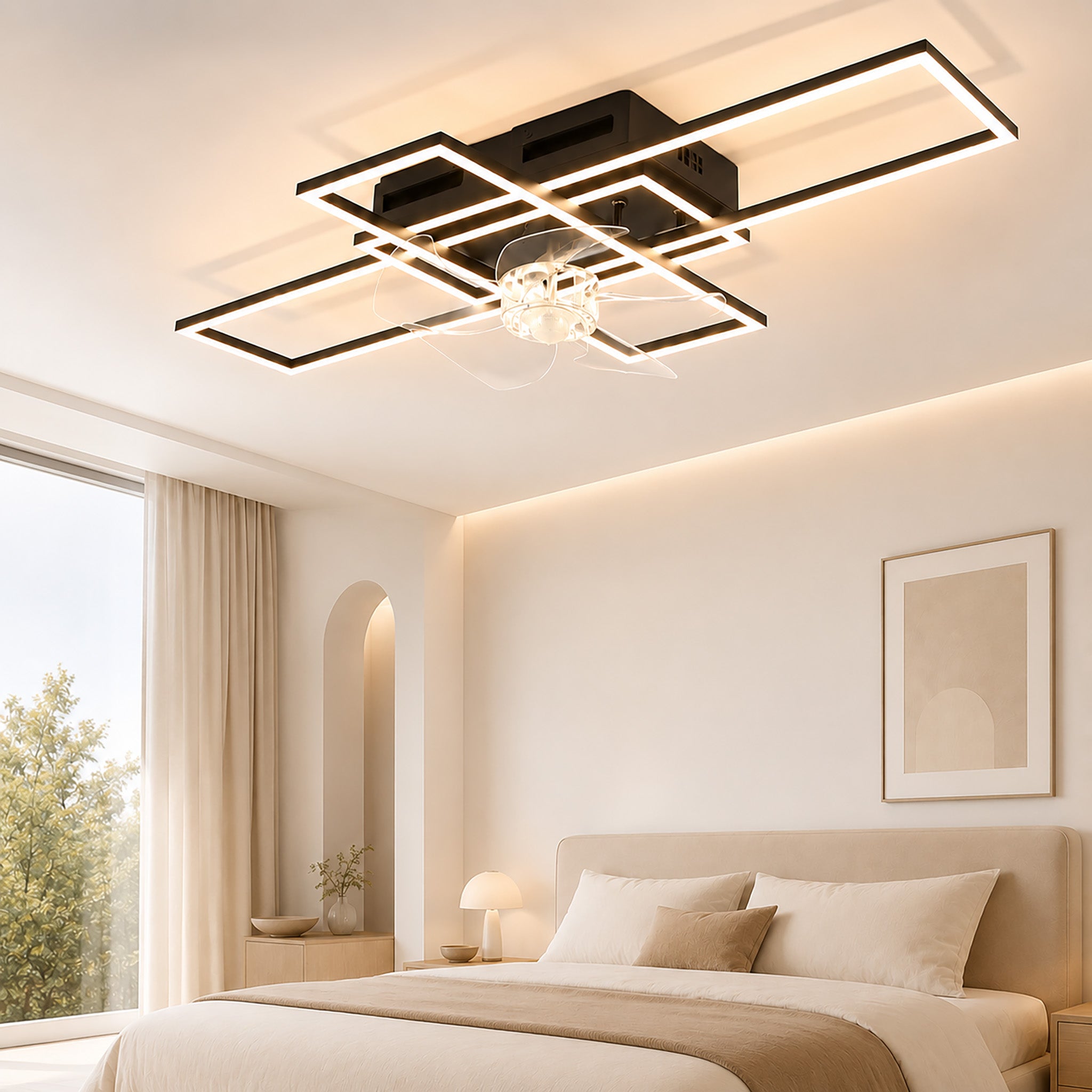 Homefire Deckenventilator mit Licht und Fernbedienung - Modern Deckenventilator mit Beleuchtung Dimmbar LED Deckenlampe Ventilator 6-Gang Leise Timer für Wohnzimmer Esszimmer Schlafzimmer 94cm