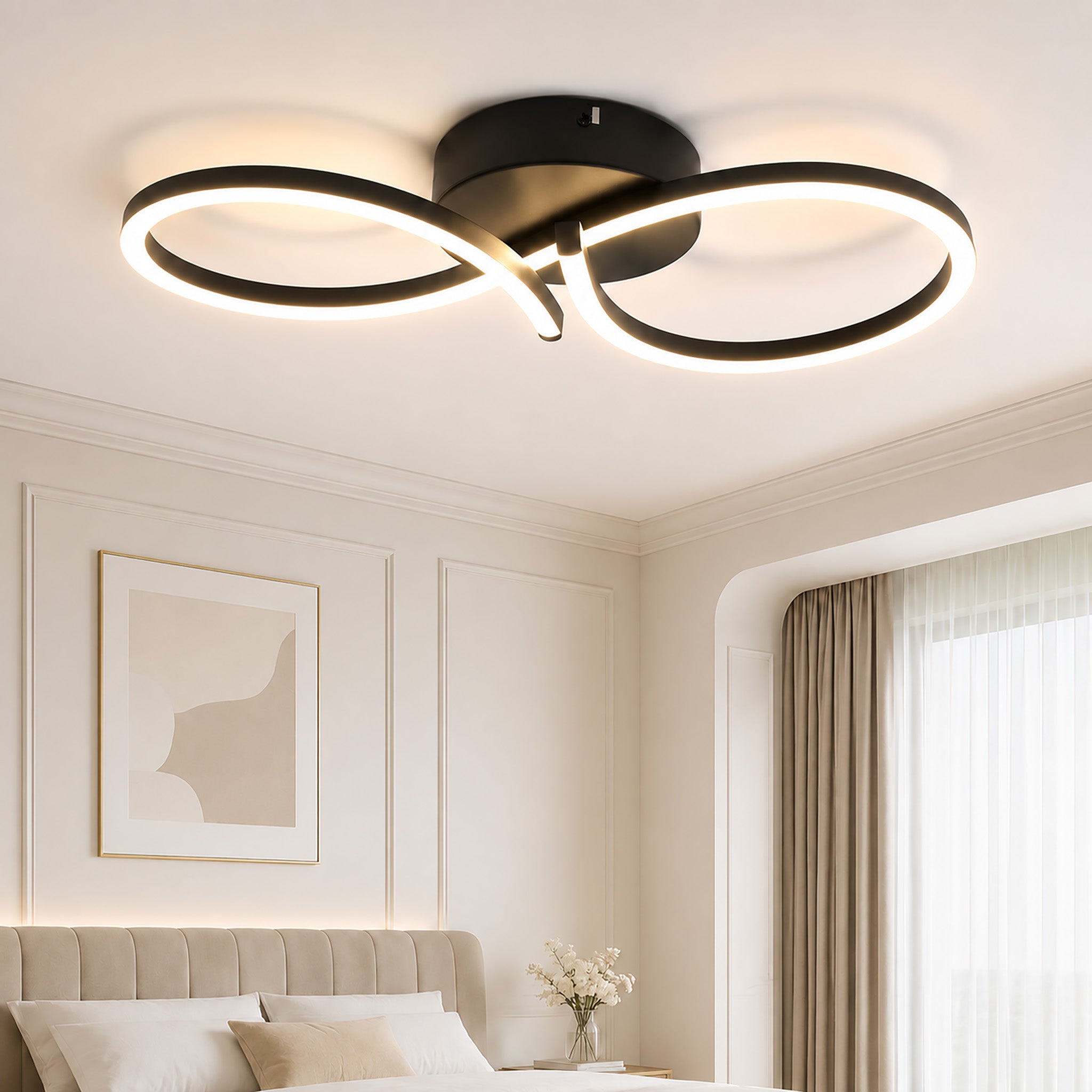 Homefire Deckenlampe LED Deckenleuchte Wohnzimmer - 24W Wohnzimmerlampe Modern Kreative Design Schwarz Küchenlampe 3000K Warmweiß Schlafzimmerlampe Flur Metall Deckenleuchten für Küche Büro