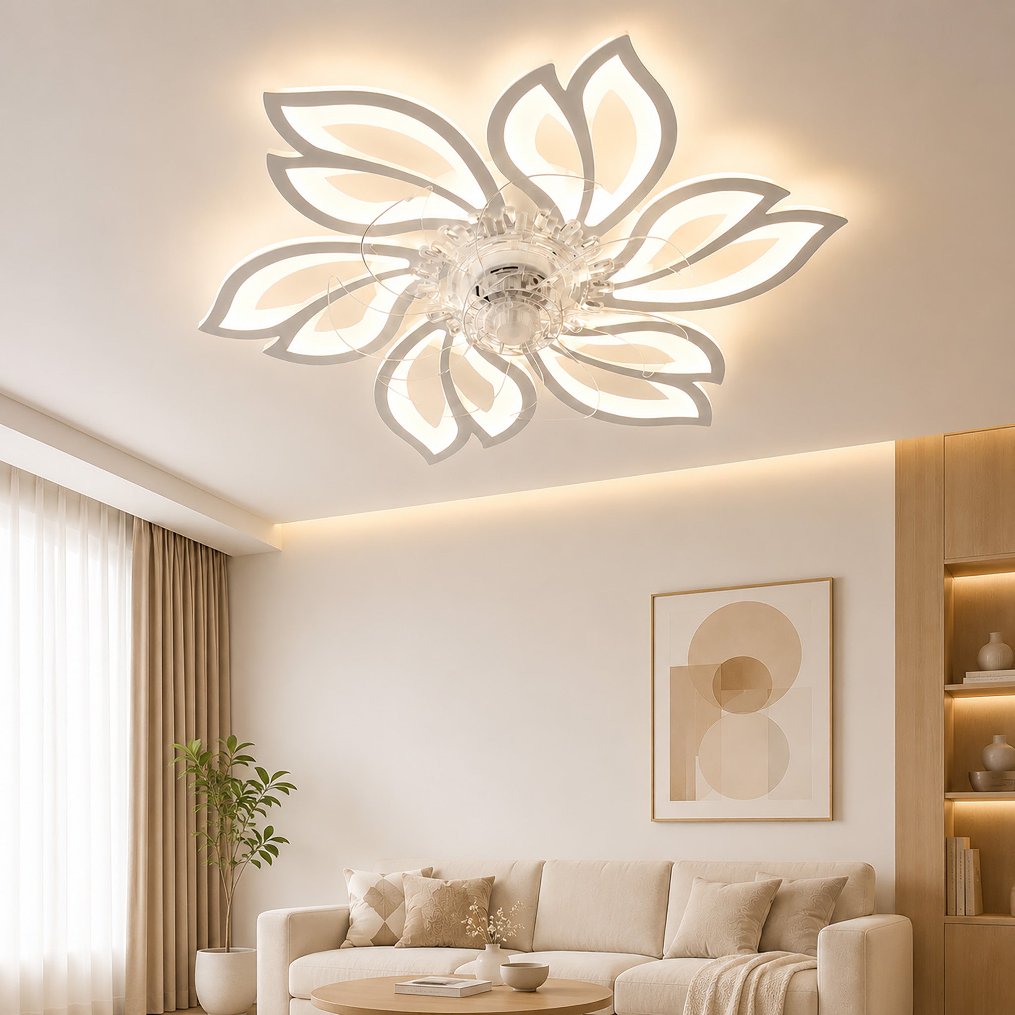 Homefire Deckenventilator Mit Beleuchtung und Fernbedienung Leise - LED Deckenlampe APP Dimmbar Ventilator Timing Deckenleuchte Kreativer 6 Lichter Design Wohnzimmer Fan Winter/Sommer für Schlafzimmer