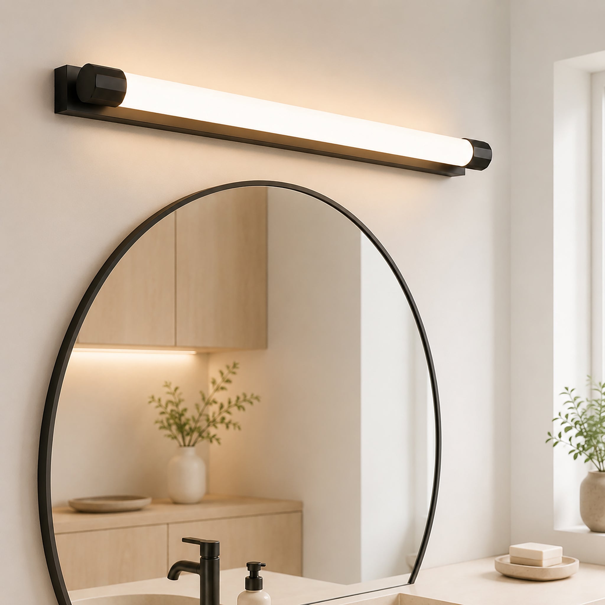 Homefire LED Spiegelleuchte Bad 50CM - 10W Spiegellampe Badezimmer Schwarz Warmweiß 3000K Badlampe Wand Wasserdicht IP44 Wandlampe Modern Wandleuchte für Flur Wohnzimmer Badezimmerspiegel