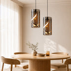 LED Pendelleuchte Esstisch Hängelampe Vintage - Hängeleuchte Glas 1 Flammig 11W Retro Hängend Esstischlampe Rauchgrau Pendellampe 3000K Warmweiß Flurlampe für Wohnzimmer Esszimmer Küche