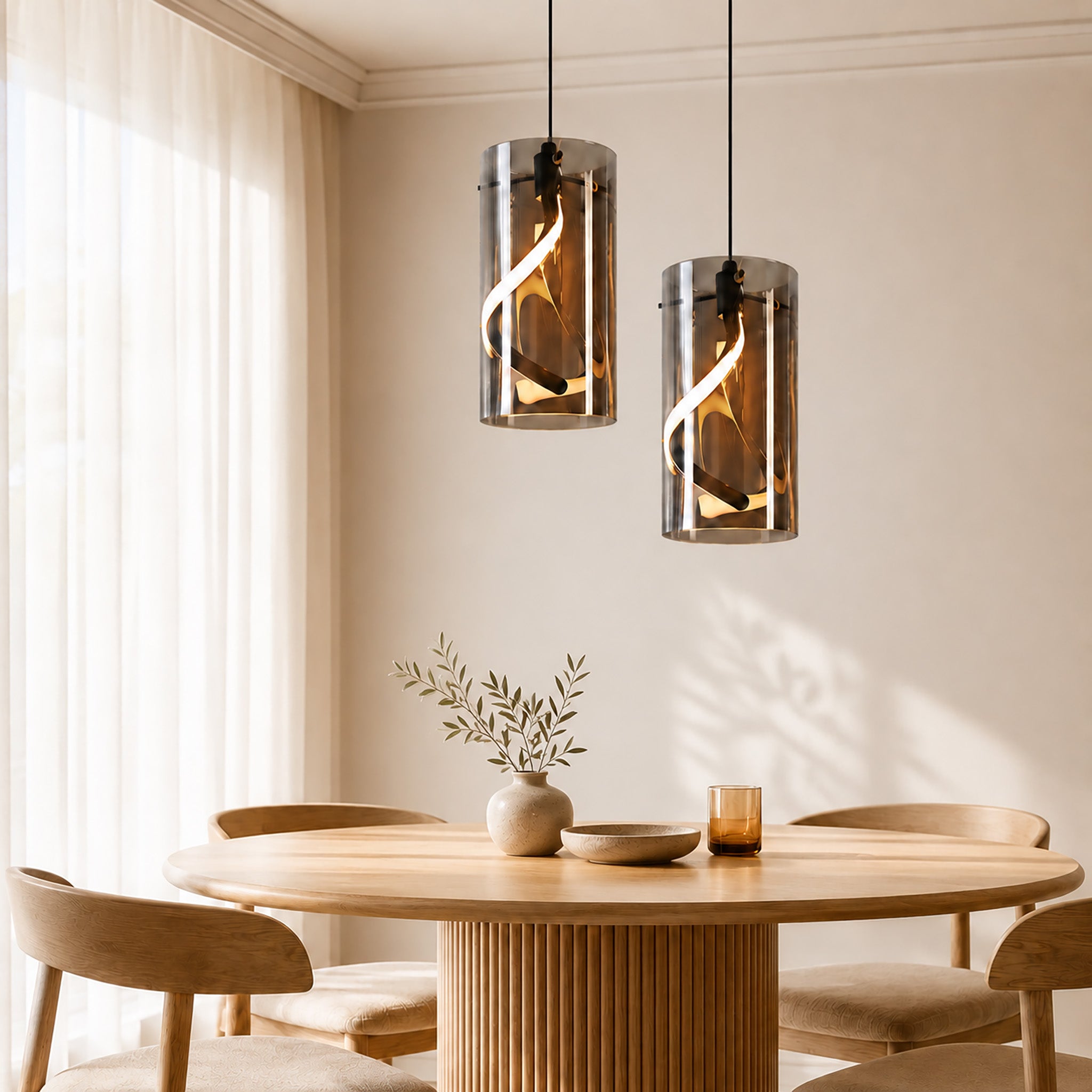 LED Pendelleuchte Esstisch Hängelampe Vintage - Hängeleuchte Glas 1 Flammig 11W Retro Hängend Esstischlampe Rauchgrau Pendellampe 3000K Warmweiß Flurlampe für Wohnzimmer Esszimmer Küche