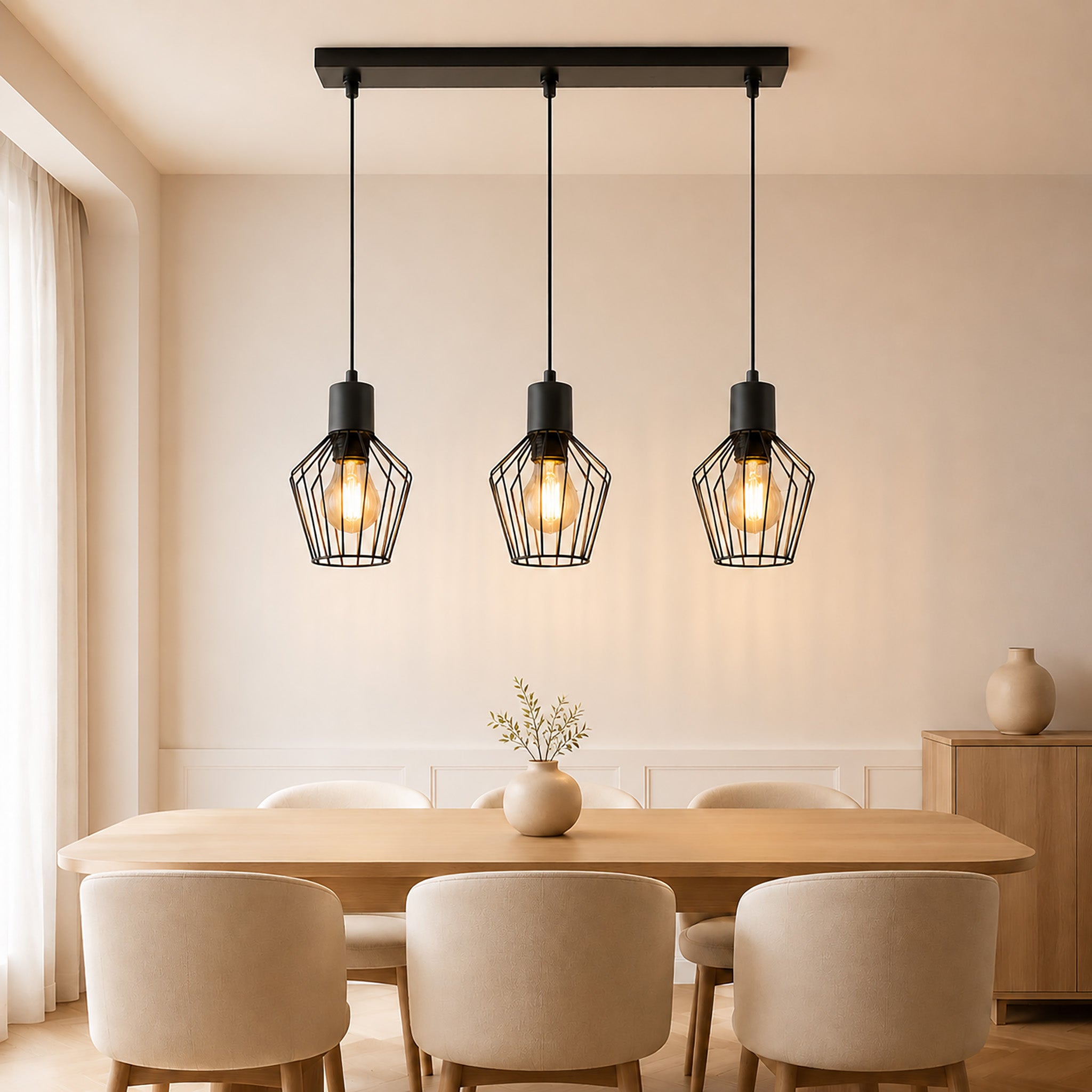 Pendellampe 3 Flammig Hängeleuchte Metall - Hängelampe Schwarz E27 Esszimmer Pendelleuchte Esstisch Küchenlampe Industrie LED für Flur Schlafzimmer Wohnzimmer Cafe