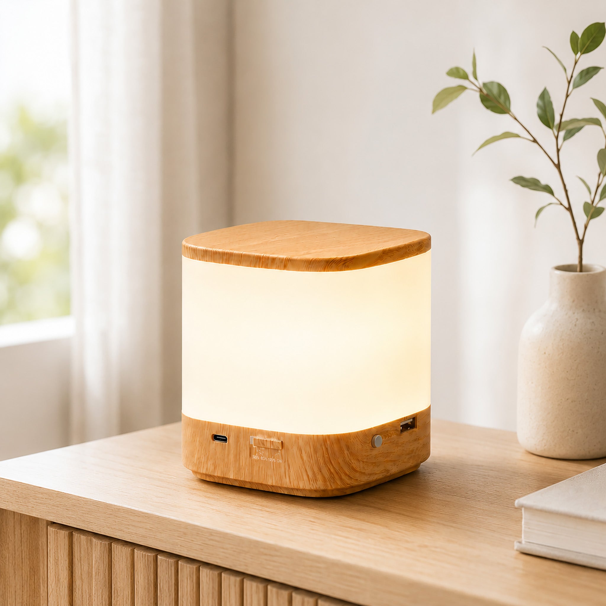 Homefire LED Nachttischlampe Touch Dimmbar - 3600mAH Akku Nachtlicht Dimmbare USB Aufladbar Holzmaserung Tischlampe Kabellos mit 3 Farbtemperatur&Timing Nachtlampe für Kinder