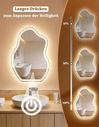 Asymmetrisch Badspiegel Mit Beleuchtung,LED Bad Wand Spiegel Badezimmer Wandspiegel Mit Licht, IP44 50x70 cm Asymmetrischer Organischer Groß Gäste WC Badezimmerspiegel Mit Beleuchtet - Homefire
