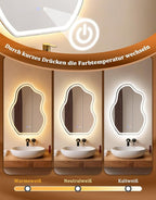 Asymmetrisch Badspiegel Mit Beleuchtung,LED Bad Wand Spiegel Badezimmer Wandspiegel Mit Licht, IP44 50x70 cm Asymmetrischer Organischer Groß Gäste WC Badezimmerspiegel Mit Beleuchtet - Homefire
