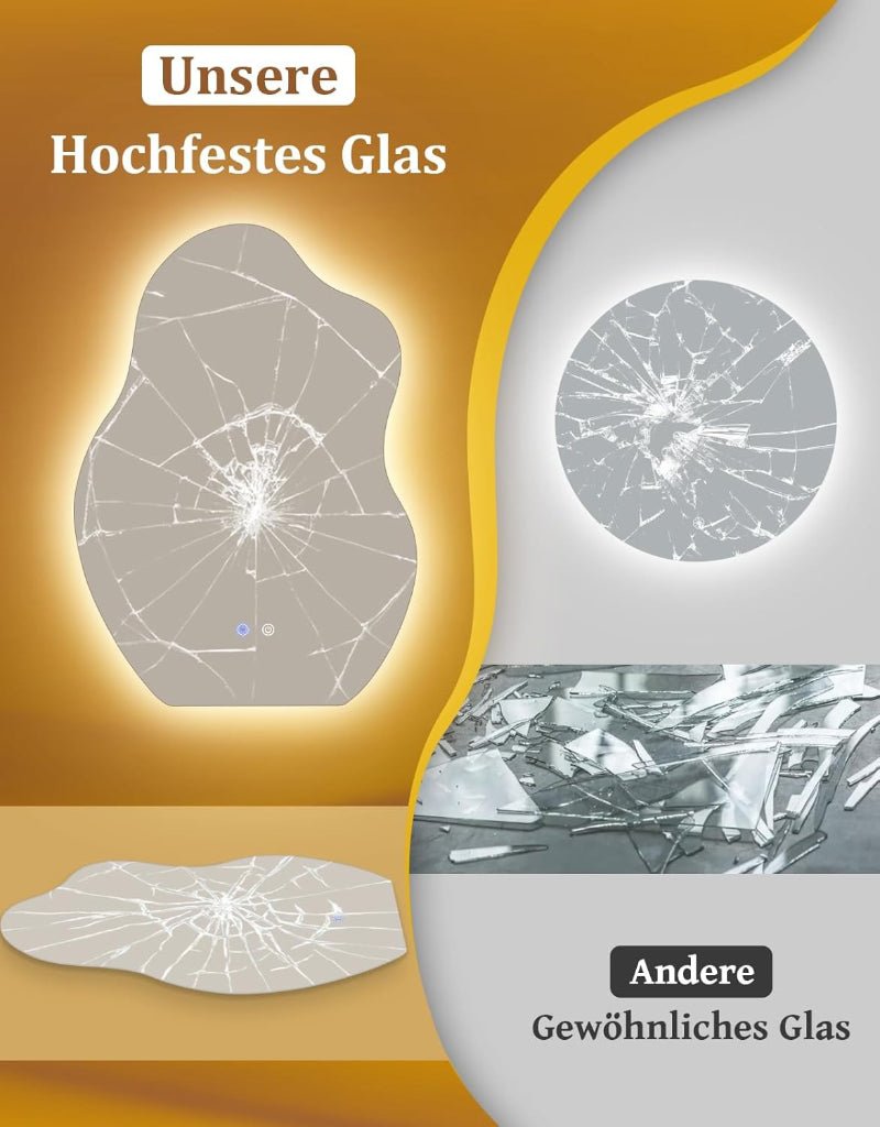 Asymmetrisch Badspiegel Mit Beleuchtung,LED Bad Wand Spiegel Badezimmer Wandspiegel Mit Licht, IP44 50x70 cm Asymmetrischer Organischer Groß Gäste WC Badezimmerspiegel Mit Beleuchteter - Homefire