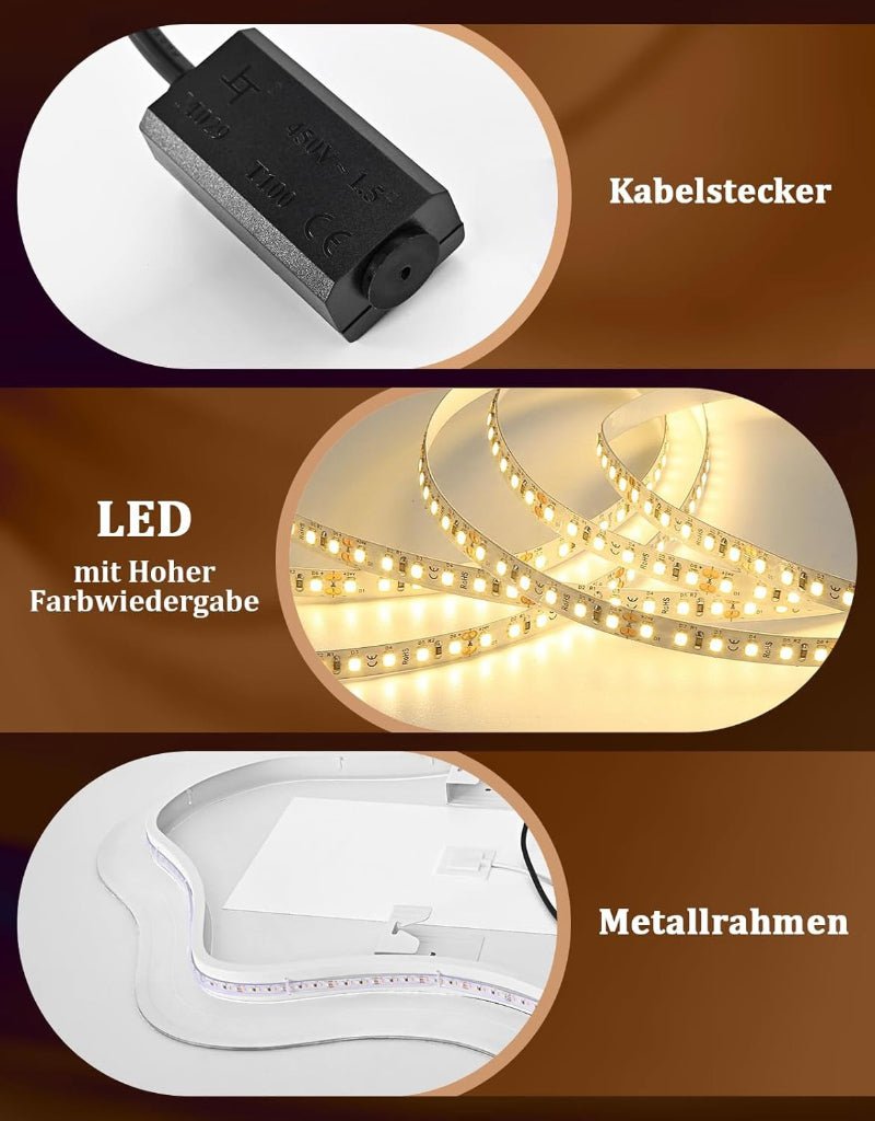 Asymmetrisch Badspiegel Mit Beleuchtung,LED Bad Wand Spiegel Badezimmer Wandspiegel Mit Licht, IP44 50x70 cm Asymmetrischer Organischer Groß Gäste WC Badezimmerspiegel Mit Beleuchtet - Homefire