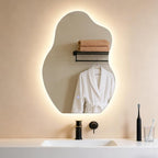 Asymmetrisch Badspiegel Mit Beleuchtung,LED Bad Wand Spiegel Badezimmer Wandspiegel Mit Licht, IP44 50x70 cm Asymmetrischer Organischer Groß Gäste WC Badezimmerspiegel Mit Beleuchteter - Homefire
