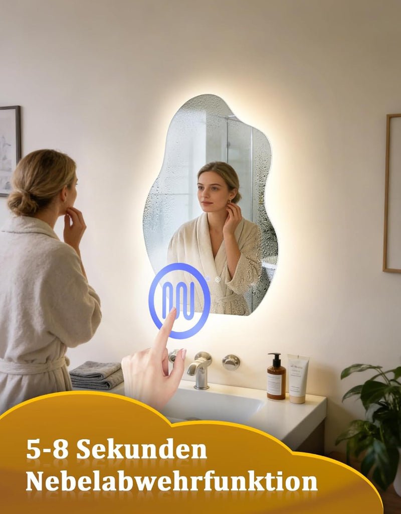 Asymmetrisch Badspiegel Mit Beleuchtung,LED Bad Wand Spiegel Badezimmer Wandspiegel Mit Licht, IP44 50x70 cm Asymmetrischer Organischer Groß Gäste WC Badezimmerspiegel Mit Beleuchteter - Homefire