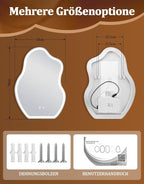 Asymmetrisch Badspiegel Mit Beleuchtung,LED Bad Wand Spiegel Badezimmer Wandspiegel Mit Licht, IP44 50x70 cm Asymmetrischer Organischer Groß Gäste WC Badezimmerspiegel Mit Beleuchtet - Homefire