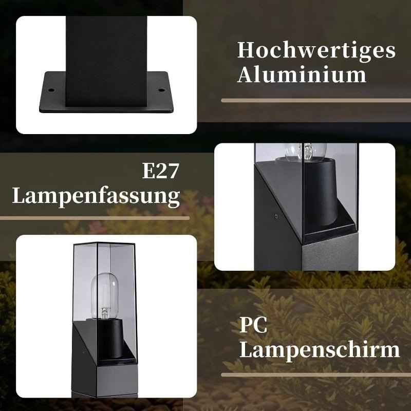 Glitzerlife Außen Wegeleuchte LED Pollerleuchte - Wegelampe E27 IP65 Wetterfest 60cm Schwarz Wegelicht Außenlampe Stehend Gartenbeleuchtung Gartenleuchte Outdoor für Garten Rasen Hof Weg MAX.40W - Homefire