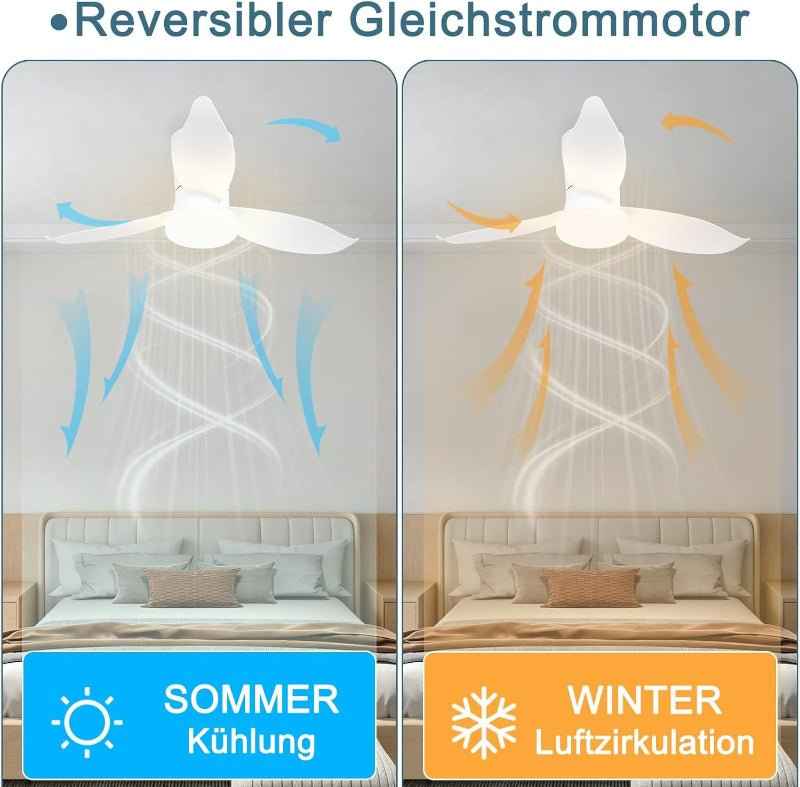 Glitzerlife Deckenventilator mit Beleuchtung Leise Weiß - 3 Flügel Deckenlampe mit Ventilator 95cm 34W LED Licht Fernbedienung 6 Geschwindigkeiten Timer Dimmbarer Schlafzimmer Wohnzimmer DC-Motor - Homefire