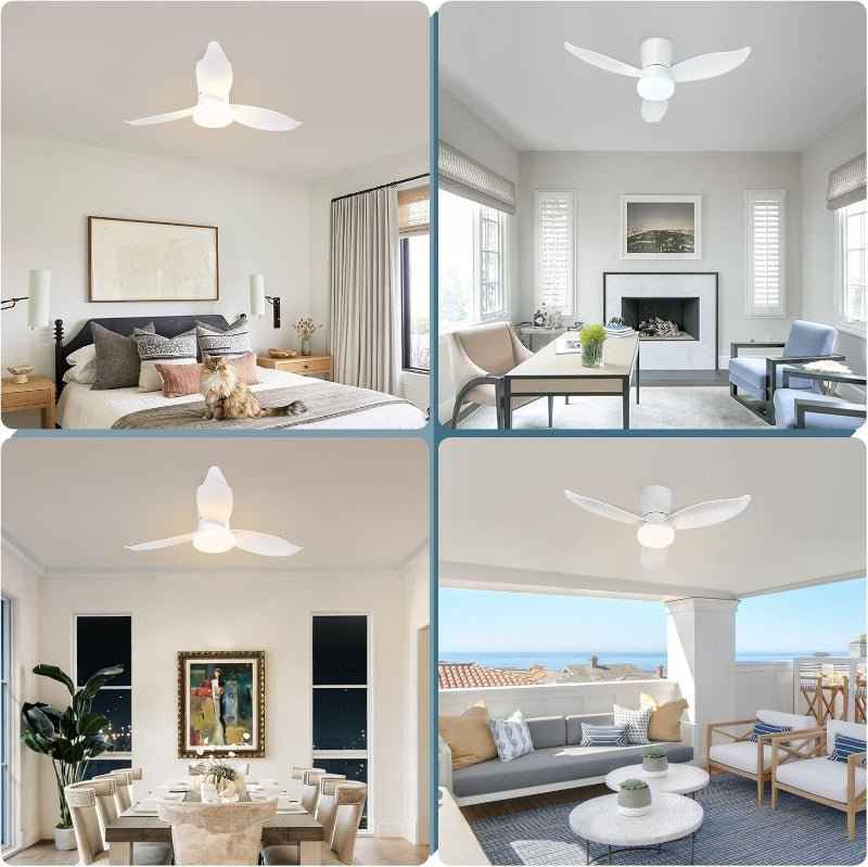 Glitzerlife Deckenventilator mit Beleuchtung Leise Weiß - 3 Flügel Deckenlampe mit Ventilator 95cm 34W LED Licht Fernbedienung 6 Geschwindigkeiten Timer Dimmbarer Schlafzimmer Wohnzimmer DC-Motor - Homefire