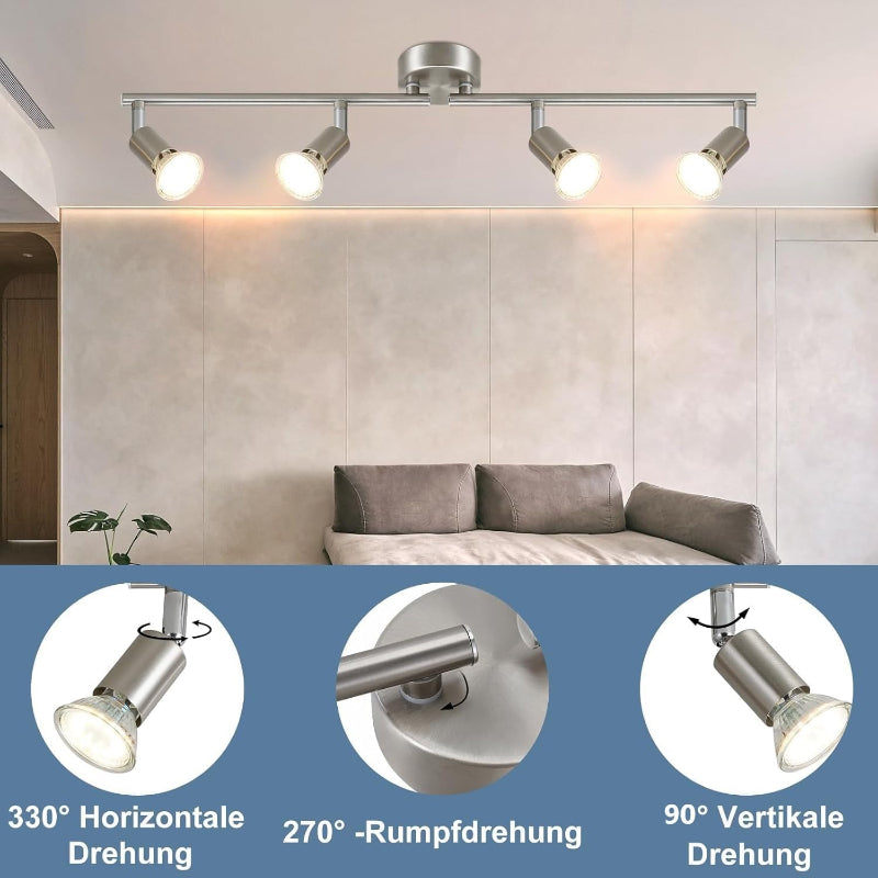 Hoemfire  LED Deckenstrahler 4 Flammig Deckenleuchte - Deckenlampe Deckenspot GU10 Küchenlampe Modern Schlafzimmerlampe innen Schwenkbar 350° für Wohnzimmer Flur Ohne Leuchtmittel - Homefire