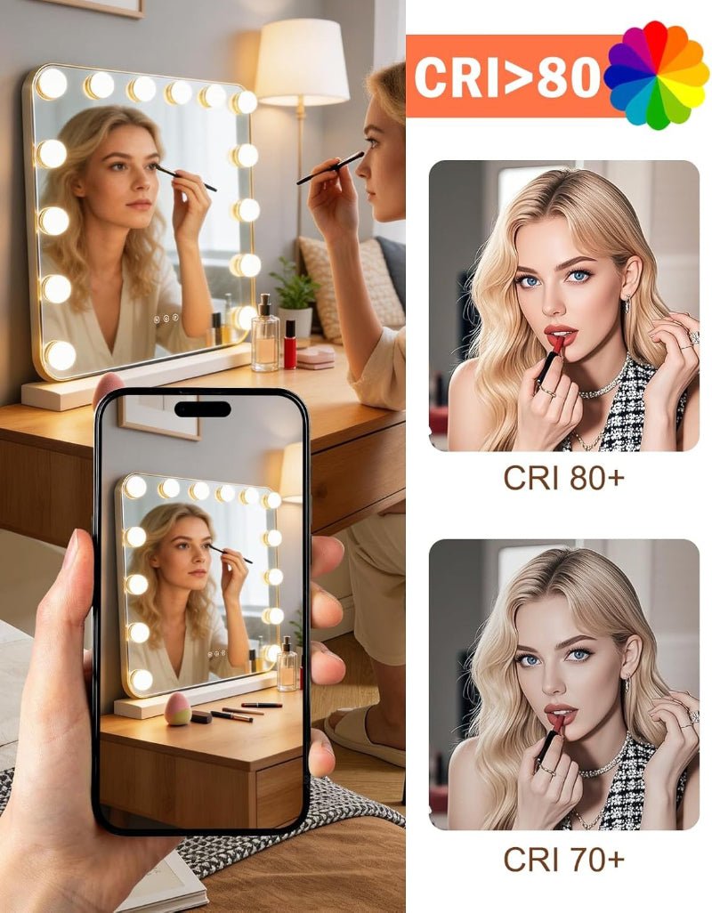 Hollywood Schminkspiegel Spiegel mit Beleuchtung - 50×40CM LED Vanity Mirror Klein Kosmetikspiegel mit Licht Tischspiegel 3 Modi Schminktischspiegel Touch Dimmbar - Homefire