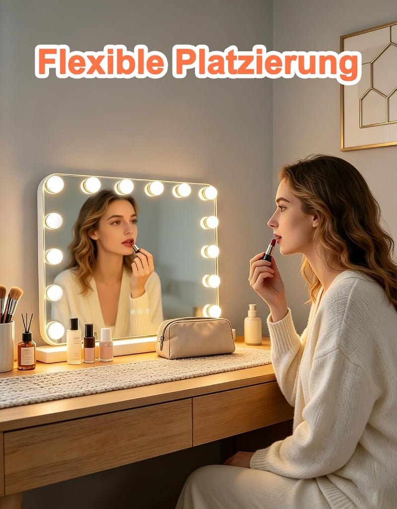 Hollywood Schminkspiegel Spiegel mit Beleuchtung - 50×40CM LED Vanity Mirror Klein Kosmetikspiegel mit Licht Tischspiegel 3 Modi Schminktischspiegel Touch Dimmbar - Homefire