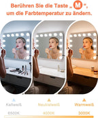 Hollywood Schminkspiegel Spiegel mit Beleuchtung - 50×40CM LED Vanity Mirror Klein Kosmetikspiegel mit Licht Tischspiegel 3 Modi Schminktischspiegel Touch Dimmbar - Homefire