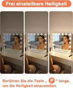 Hollywood Schminkspiegel Spiegel mit Beleuchtung - 50×40CM LED Vanity Mirror Klein Kosmetikspiegel mit Licht Tischspiegel 3 Modi Schminktischspiegel Touch Dimmbar - Homefire