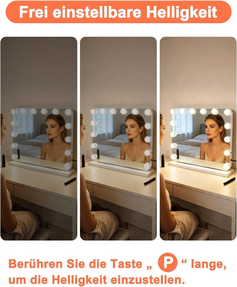 Hollywood Schminkspiegel Spiegel mit Beleuchtung - 50×40CM LED Vanity Mirror Klein Kosmetikspiegel mit Licht Tischspiegel 3 Modi Schminktischspiegel Touch Dimmbar - Homefire