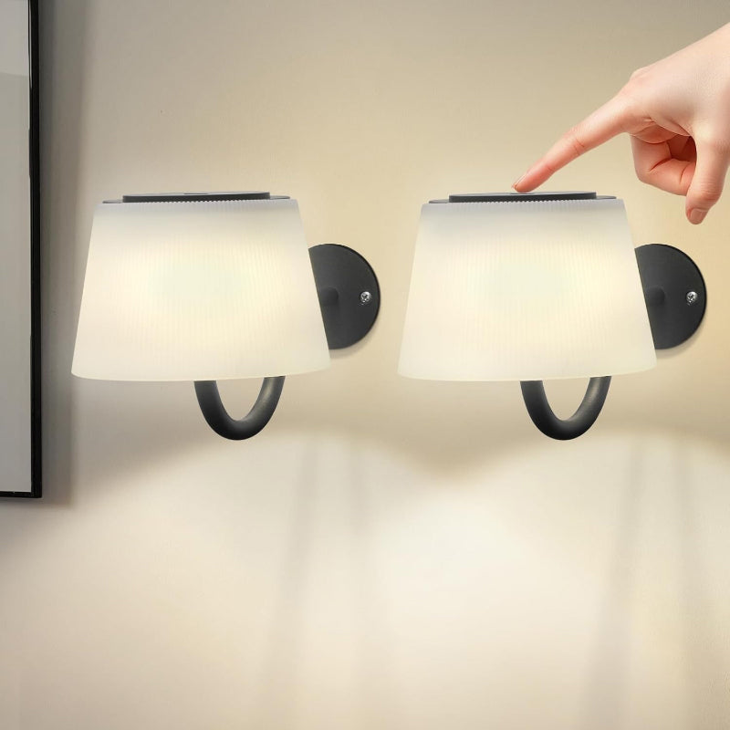 Homefire 2 Stück Akku Wandleuchte Innen: Kabellose Wandlampe Schlafzimmer Touch Dimmbar Kleine LED Nachttischlampe Modern Schwarz Ohne Strom Wohnzimmer Badezimmer Treppe Wand Lampe - Homefire