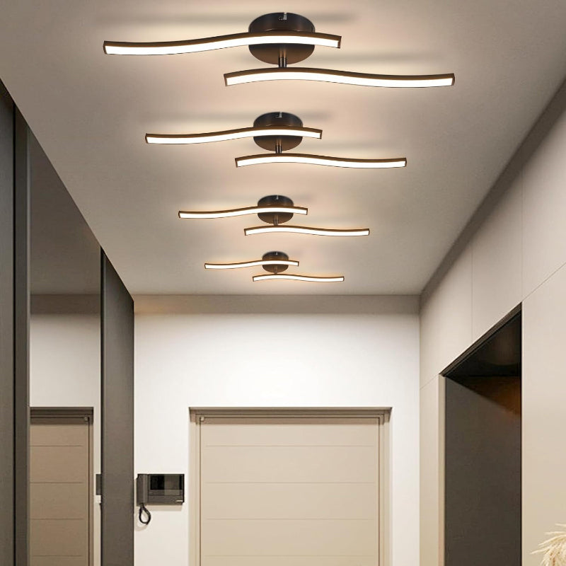 Homefire 2ER Deckenlampe Wohnzimmer LED Deckenleuchte Schlafzimmer: Modern Schlafzimmerlampe Schwarz 12W Wohnzimmerlampe 3000K Wellen Design Küchenlampe Innen Warmweiß Deckenbeleuchtung für Flur Küche [Energieklasse F] - Homefire