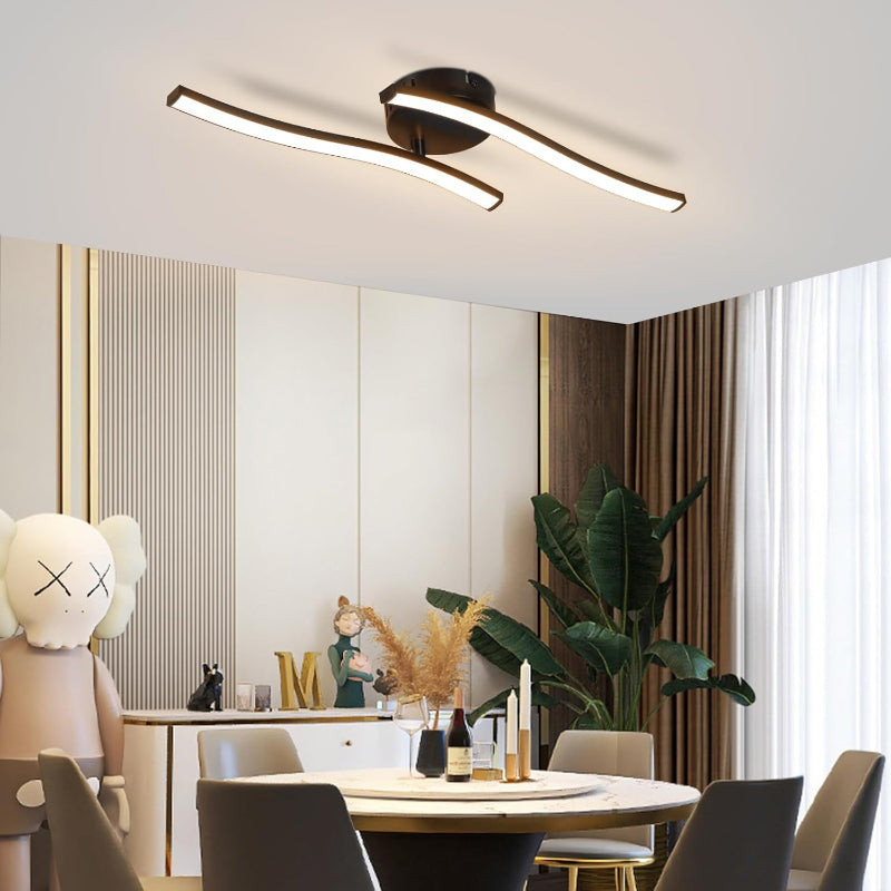 Homefire 2ER Deckenlampe Wohnzimmer LED Deckenleuchte Schlafzimmer: Modern Schlafzimmerlampe Schwarz 12W Wohnzimmerlampe 3000K Wellen Design Küchenlampe Innen Warmweiß Deckenbeleuchtung für Flur Küche [Energieklasse F] - Homefire