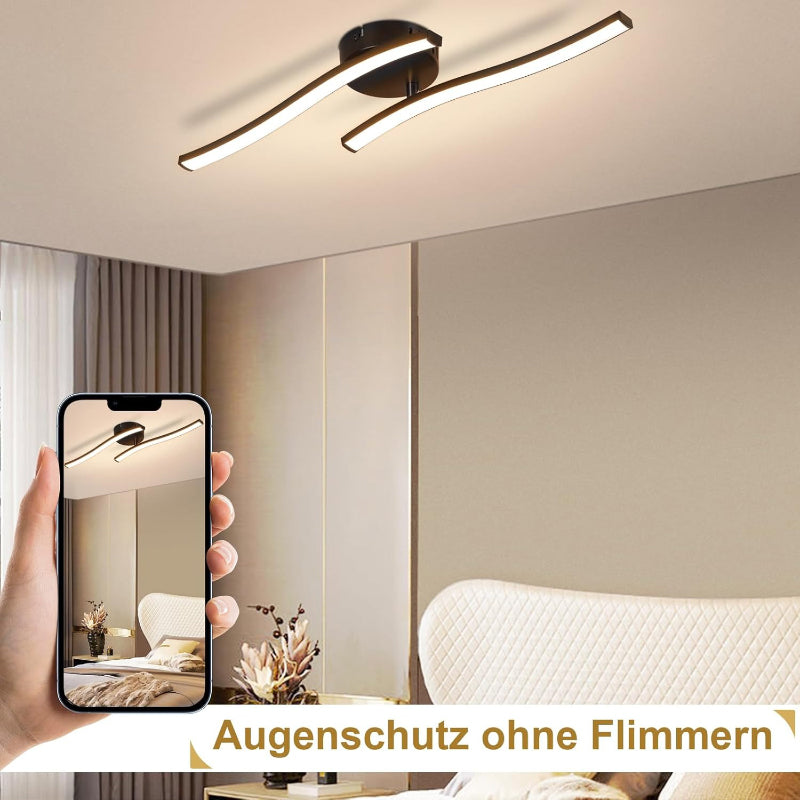 Homefire 2ER Deckenlampe Wohnzimmer LED Deckenleuchte Schlafzimmer: Modern Schlafzimmerlampe Schwarz 12W Wohnzimmerlampe 3000K Wellen Design Küchenlampe Innen Warmweiß Deckenbeleuchtung für Flur Küche [Energieklasse F] - Homefire