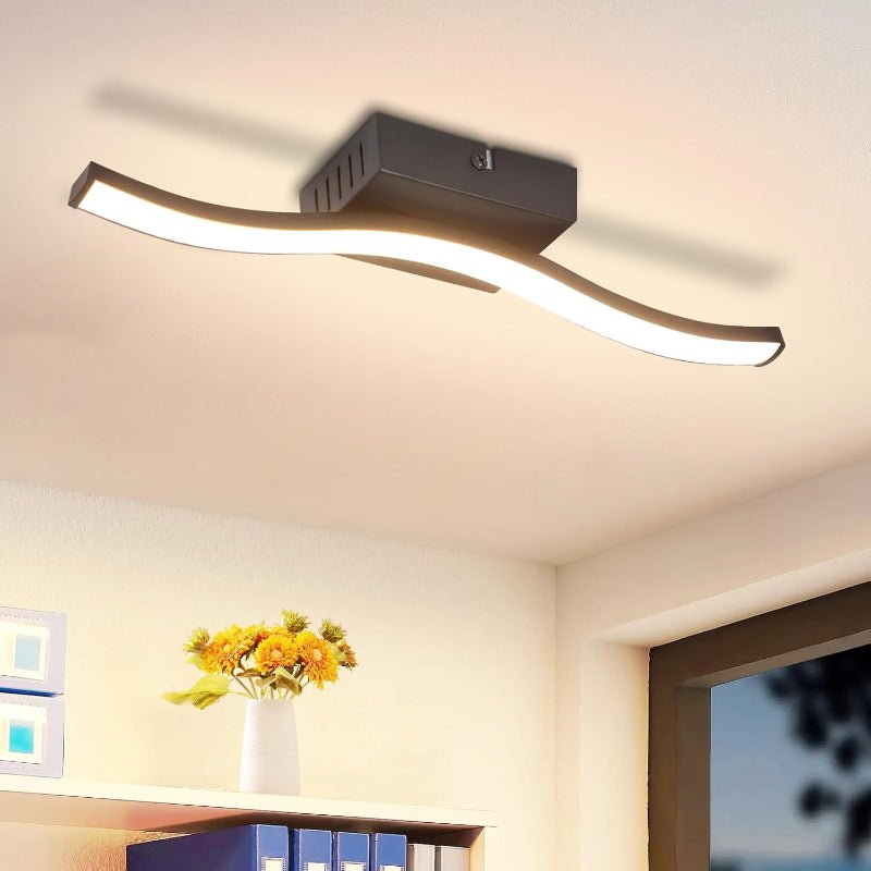 Homefire 2ER Deckenlampe Wohnzimmer LED Deckenleuchte Schlafzimmer: Modern Schlafzimmerlampe Schwarz 12W Wohnzimmerlampe 3000K Wellen Design Küchenlampe Innen Warmweiß Deckenbeleuchtung für Flur Küche [Energieklasse F] - Homefire