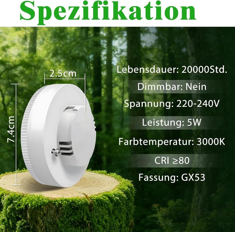 Homefire 6 Stück GX53 LED Leuchtmittel: Warmweiß 3000K 74x25mm Ultra Flach 5W Lampe Birne Blinkfrei 230V Nicht Dimmbar Unterbauleuchte - Homefire